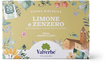 VALVERBE Tisane Limone e Zenzero Biologico 20 Filtri - Pacco da 6 - 180 g