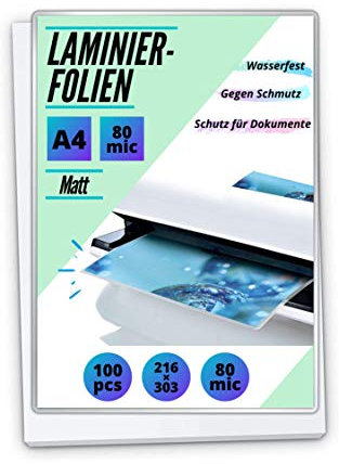100 PREMIUM Laminierfolien DIN A4 - matt/entspiegelt - 2 x 80mic (160 mic) - beidseitig matt