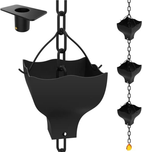 Jitane - Chaînes de Pluie en métal pour gouttières - 2,5 m - Kit d'installation Inclus - Extension de gouttière de Pluie - Système de récupération d'eau de Pluie - Bijou décoratif situé au Niveau du