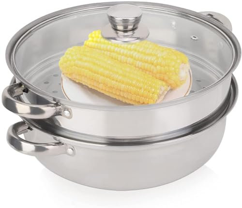 Olla Al Vapor De Doble Capa Para Cocinar, Olla Al Vapor De Verduras De 28 Centímetros, Olla Al Vapor De Acero Inoxidable, Olla Al Vapor De Vidrio Con Tapa De Albóndigas De Verduras