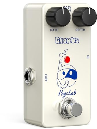 POGOLAB Pédale Chorus, Pédale Guitare avec Commandes de Fréquence et de Profondeur, Mini Boîtier en Alliage d'Aluminium, True Bypass, Pédale d'Effet Guitare Analogique pour Guitare Basse Électrique