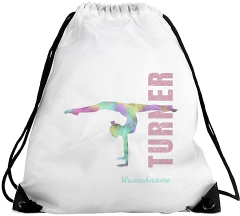 Eurofoto Turnbeutel mit Namen und Motiv mit Turnen | Sport-Beutel mit Hobby personalisiert | Gymbag mit Wunschnamen
