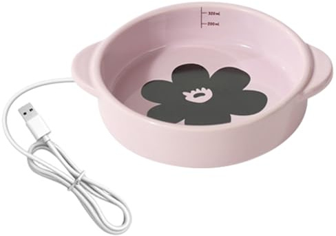 Hundskål för mat och vatten, hund uppvärmd vattenskål, husdjur uppvärmd vattenskål, 15 W halkfri termostatkontroll isolerad keramik uppvärmd utomhus vattenskål med tuggbeständig sladd, 17 x 5 cm