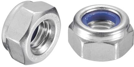 sourcing map 20Pcs M10 x 1.25 Nylon Insert Hex Lock Nuts, 304 Stainless Steel Self-Locking Nylon Insert Stop Nut for Industrial Construction Fasteners, Silver&Blue