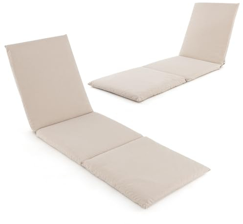 COSTWAY Coussin Bain de Soleil, Coussin Épais pour Chaise Longue d'Extérieur, Matelas Pliable pour Transat Extérieur, Sangles de Fixation à Crochets et Boucles, Beige, 182 x 59 x 4,5 cm (Beige)