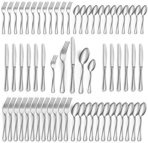Gifcomda Bestickset 60 Delar Rostfritt Stål för 12 Personer - Högglanspolerat Kniv, Gafflar, Skedar, Kakgafflar, Tesked - Diskmaskinssäker
