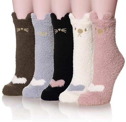 MOAZIFI 5 Paare Kuschelsocken Damen 39-42 Flauschige Socken für Winter | Dicke Gemütliche Stoppersocken | Warme Schlafsocken für Damen | Wintersocken für kalte Tage