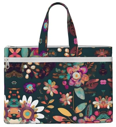SDEGTHO Colorful Boho Floral Zippered Document Bag With Handle For Carrying Paper Files Books Filing Folder