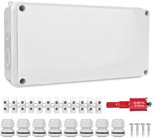 Ytmonterad fördelningsdosa, 200 x 100 x 70 mm kopplingsdosa ytmonterad ABS kopplingsdosa stor klämlåda, Ip65 vattentät – kopplingsbox dammtät Ø 12–15 mm