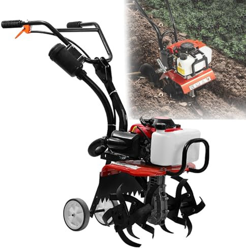 Motocultor de jardín de 4 tiempos, motoazada de gasolina, cultivador de césped con 4 cuchillas de acero y 2 ruedas, mango de altura ajustable, motocultor de mano doméstico
