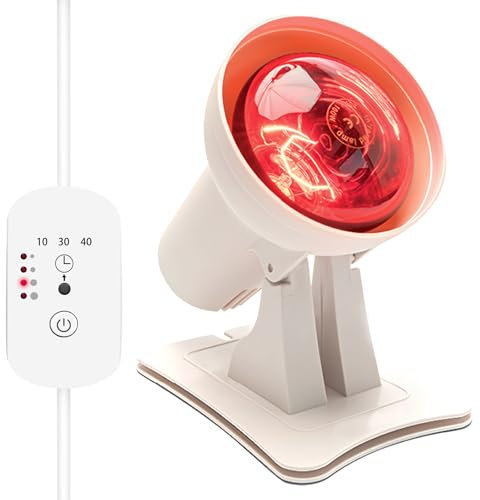 Rouzin Rotlichtlampe Wärmelampe 150Watt, mit Timer, Infrarot Wärmelampe Rotlichtlampe Gesicht Einstellbare Zeit und Temperatur, Infrarotleuchte Wärmestrahler fur Heimat (Weiß)