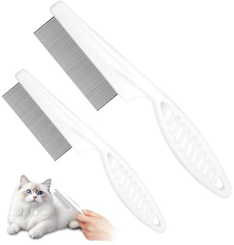 OFFCUP Loppkam för Katt och Hund, Stor + Liten Kam med Fina Tänder för Långt och Kort Hår Ta Bort Lopp, Fästingar, Tårfläckar och Löst Hår