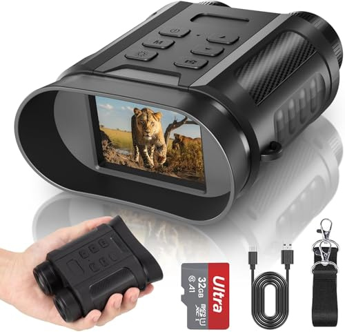 Sovonix Night Vision Goggles, 4K 48MP 2500mAh Rechargeable 8X Digital Zoom 7-Level IR Night Vision Binoculars Vista 300m can Save Photo and Video for Camping and Surveillance with 32GB Card