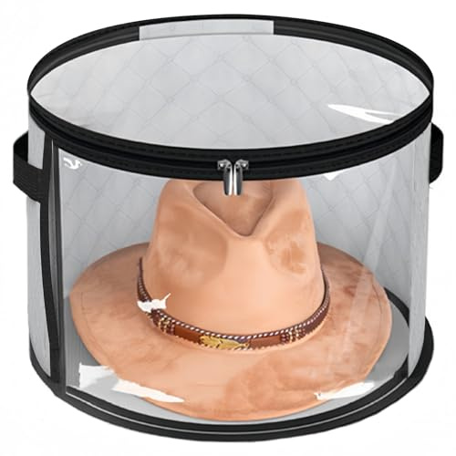 Boîtes de chapeau pour le stockage des femmes, boîte à chapeau clair surdimensionné avec fermeture éclair, organisateur de caps avec poignée portable pour les femmes voyage dans les hommes, greyhat b
