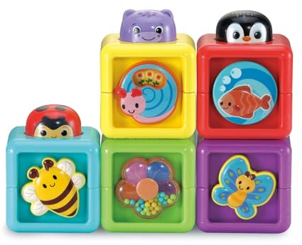 VTech - Cubes Animaux Surprises - Jouet à Empiler Bébé - 5 Cubes Empilables, Cache-Cache Animaux - Jeu de Motricité Fine et d'Éveil - Cadeau Bébé Dès 6 Mois - Contenu en Français