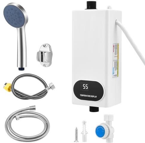 Scaldabagno istantaneo da 5500 W senza memoria con set doccia, scaldabagno 220 V con display digitale LCD e pulsanti touch-screen, adatto per doccia, bagno, cucina, lavandino