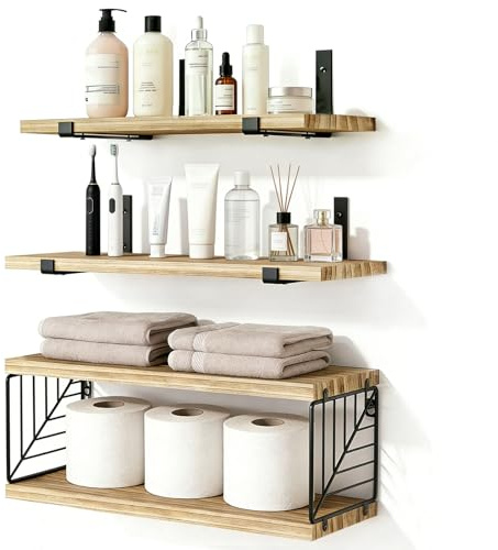 Loopsee Floating Shelves, Bathroom Shelves for Wall Shelf, Wooden Rustic