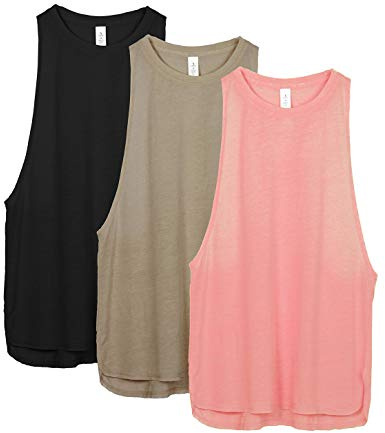 icyzone Femmes Décontracté Débardeur de Sport sans Manches en Vrac Exercice Yoga Running Tank Tops, Paquet de 3 (XL, Black/Beige/Pale Blush)