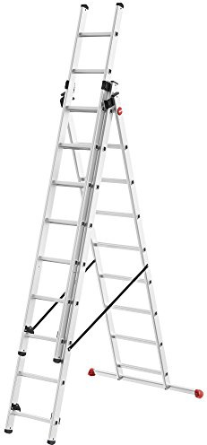 Hailo HobbyStep combi, 3-teilige Alu-Kombileiter, 3x9 Sprossen, stabiler Querbalken, Transportsicherung, bis 150 kg, made in Germany, 7309-007