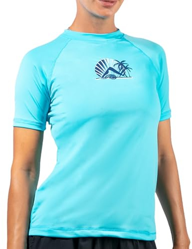 Kanu Surf Women's Breeze UPF 50+ Short Sleeved Active Rashguard & Workout Top, Alyssa Aqua, Large