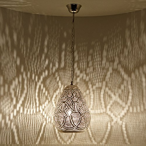 Marokkanische Pendelleuchte Hängelampe Tropfenform Esszimmer Wohnzimmer Schlafzimmer Ethno Boho Silber Messing Saham D24 EL2220