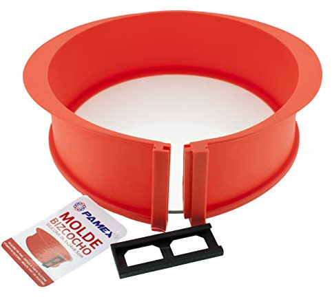 PAMEX Molde Bizcocho redondo, Moldes Reposteria, Molde para Horno, Molde Tarta, Molde Pasteles, Antiadherente Desmontable, 24 x 8 cm Rojo
