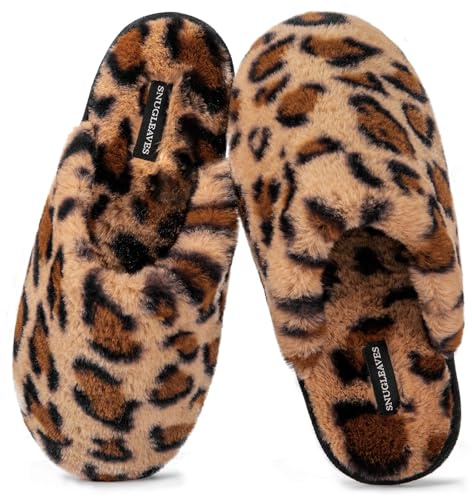 Snug Leaves Damen Flauschige Hausschuhe mit Kunstfell und Memory Foam, Sexy und Klassische Pantoffeln Geparden Braun,38/39 EU