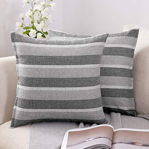 MIULEE Copricuscini 2 Pezzi Lino Fodera per Cuscini Quadrato Poliestere Elegante Moderne a Righe Outdoor Spiagge Balcone 60X60 CM Grigio Chiaro