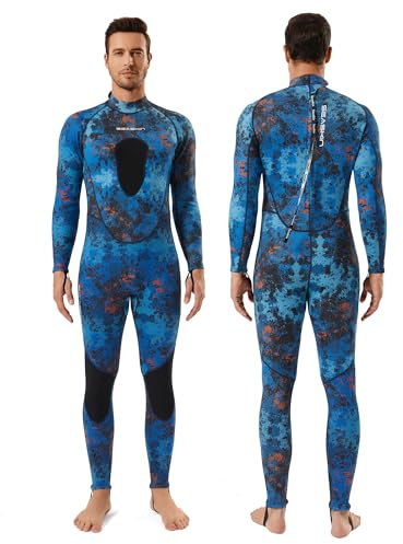 Seaskin Spearfishing Wetsuit for Mens, 1.5mm Neoprene Camo Full Body Diving Suits for Snorkeling Swimming (Camo 1.5mm, Medium)