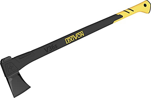 LEXIVON Axe 36 Camping Outdoor Hatchet for split medium to large fireplace wood logs, kindling & gardening, Ergonomic TPR Grip, Lightweight Fiber-Glass Handle, protecting cover Included