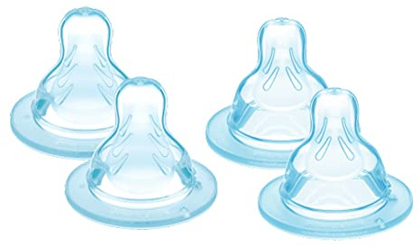 MAM Set de 4 Tetinas para Biberón 2x Flujo Lento Nº 1 y 2x Flujo Medio Nº 2 Tetinas de Silicona de Fácil Aceptación para los Bebés, 0+ Meses