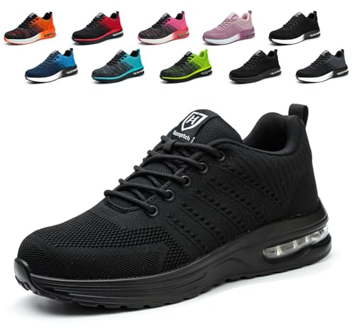 Lightweight Safety Shoes Men Women Steel Toe Trainers Work Shoes Breathable Non Slip Industrial Work Boots Black 7 UK 41 EU 255