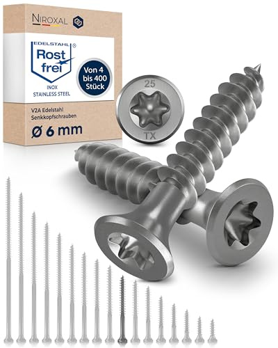 Wood Screws 6 x 50 mm TORX Countersunk Head Stainless Steel 304 Chipboard Screws Timber Screws Partial Thread Rustproof A2 10 Pack