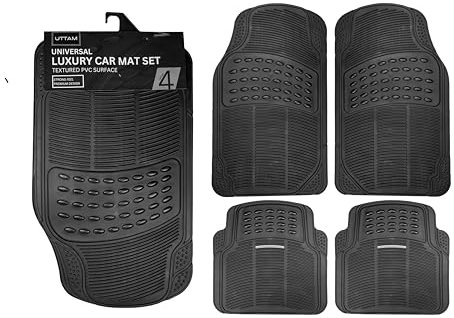4 Piece Car Mat Universal Deep Grooved KARAN KING Heavy Duty Rubber Non Slip Mat for Cars, Truck and VAN, Water Proof, All Weather Car Mats