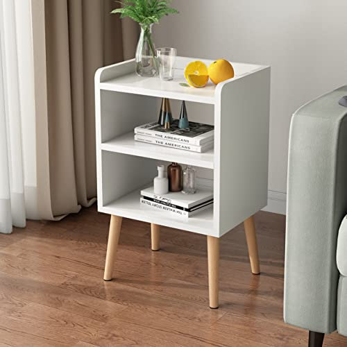LUCKNOCK Mesita de noche, mesitas de noche modernas, mesitas de noche de mediados de siglo con estante de almacenamiento abierto, mesita de noche de madera, mesitas de noche pequeñas para dormitorio,