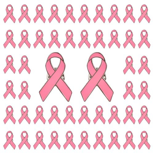 WANDIC 50 PCS Octobre Rose Pins, Broches Épingles à Ruban Rose de Sensibilisation au Cancer du Sein en Argent Métal avec Bouchons,pour l'Événement Caritatif de Santé de la Femme