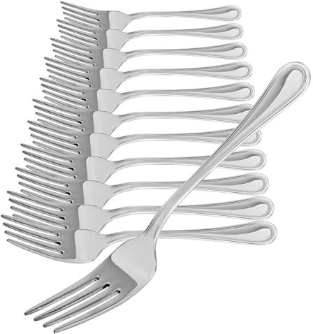 COM-FOUR® 12x Forchette da Torta in Acciaio Inossidabile 430 - Posate Eleganti dal Design Semplice - Piccole Forchette da Dessert - Forchette da Antipasto - 13,7 cm (13,7 cm - 12 pezzi)
