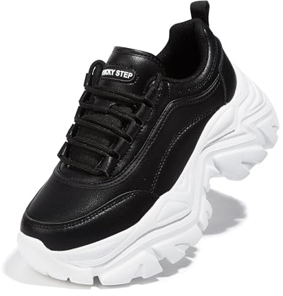 LUCKY STEP Zapatillas Gruesas para Mujer, Zapatos Casuales con Plataforma de Moda, cómodas Zapatillas de tacón de cuña (Negro/Blanco, 9US-40EU-7UK)