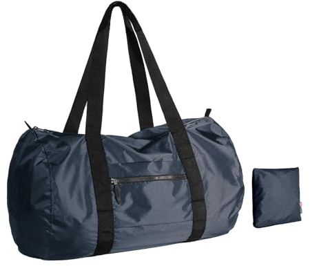 Pack All Bolsa de Viaje Plegable de 45 L, Ligera y Resistente al Agua | Bolsa de Fin de Semana de Nylon Antidesgarro, con Cremalleras YKK, Ultraligera y Portátil, Costuras Reforzadas, Azul Marino