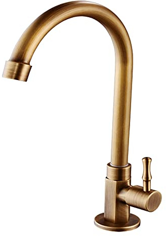 Vintage kran, mässing kökskran mässing kökskran brons antik finish enkelt handtag retro endast kallvattenkranar 360 vridbara handfat kran