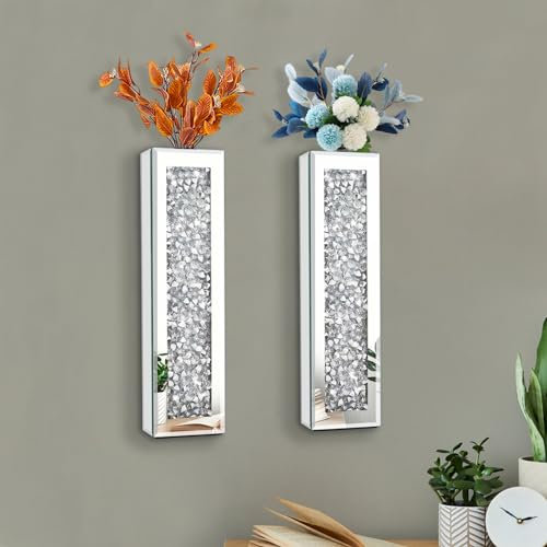 Azonsdop Silver wall Decor Mirrored Vase Set of 3,Crystal Crush Diamond Flower Vase,Stunning Decorative Glass Hanging Planter & Container for Home Wall Decor.Befit for Faux Plants.Can't Hold Water.