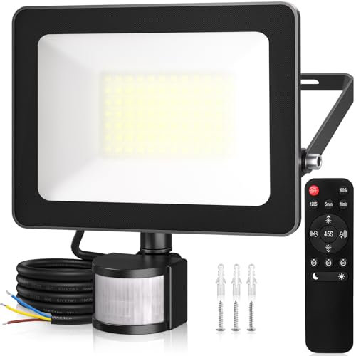 Linke 60W Security Lights Outdoor Motion Sensor, 5640 Lumen LED Floodlights with PIR Sensor, IP66 Waterproof Motion Sensor Outdoor Wall Light with Remote Control for Garden Backyard Garage Doorways