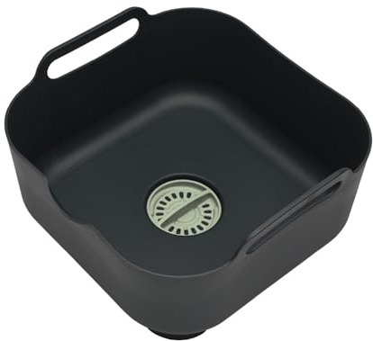 ReBorn - Cuenco de lavado reciclado - Lavado y drenaje de platos de cocina - Asas de transporte grandes - Enchufe integrado - Boquilla de vertido útil - Capacidad de 9 litros - Fabricado en Gran