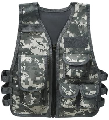 FEESHOW Gilet de Pêche Enfant Garçon Multi Poches Veste sans Manches Gilet de Pêche Manteau Réglable Jeux Extérieurs de Chasse de Combat Camping Camouflage léger 8-14ans