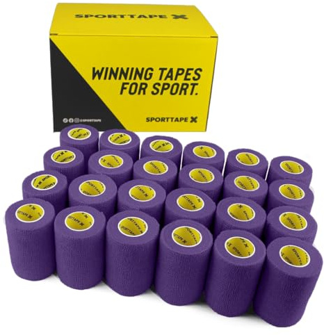 SPORTTAPE Self-Adhesive Cohesive Bandage, 24 Rolls - 7.5cm x 4.5m, Purple | Compression & Vet Wrap for Dogs, Horses, Sports Stretch Tape for Football, Ankles, Joints, Fingers, Wrists & Sock Tape