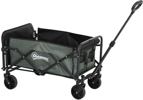 Outsunny Carro Playa con Ruedas Carro de Jardín Plegable con Mango Telescópico Ajustable Puerta Trasera Expandible Carga 90 kg Carrito Transporte para Todo Terreno Jardín Campaña Compra Verde