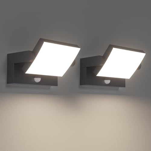 Klighten 2 Pcs Outdoor Wall Light 24W with Motion Sensor Waterproof IP65, Modern Aluminum Outside Lights with Sensor, Swiveling Wall Lamp for Entrance Garden Terrace, Anthracite, Natural White 4000K