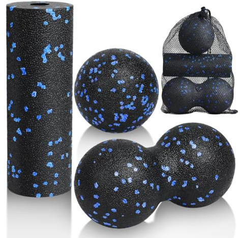 Massage Ball Set Deep Tissue Muscle Roller, Peanut Ball & Foam Orb for Trigger Point, Myofascial Release, Plantar Fasciitis & Full Body Pain Relief – Blue