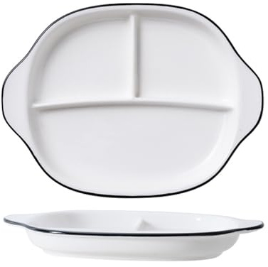 Hoshisea Piatti da pranzo Ceramica, Piatti Divisi In Ceramica, Piatti Snack Con Scomparti, per Pasti Divisi, Feste, Snack, Insalate, Dessert（Ovale）