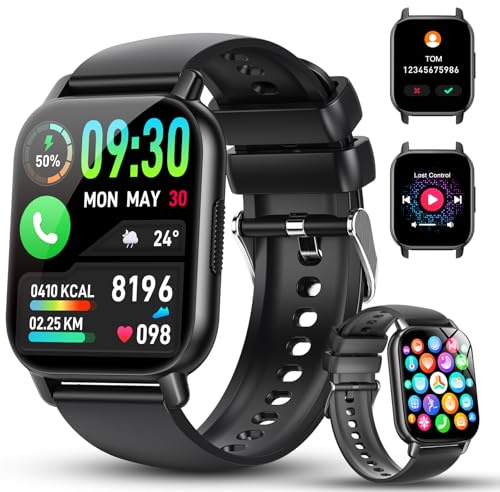 Smart Watches for Men Women Answer Dial Call, 1.91 Touchscreen Smart Watch Bluetooth 5.4, Heart Rate Monitor Sleep Pedometer, 112+ Sports Modes IP68 Waterproof Fitness Watch for Android iOS. Black